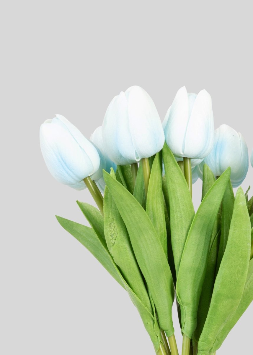 Afloral Light Blue Tulip Real Touch Fake Flower, Bundle of 12 - lily & onyx