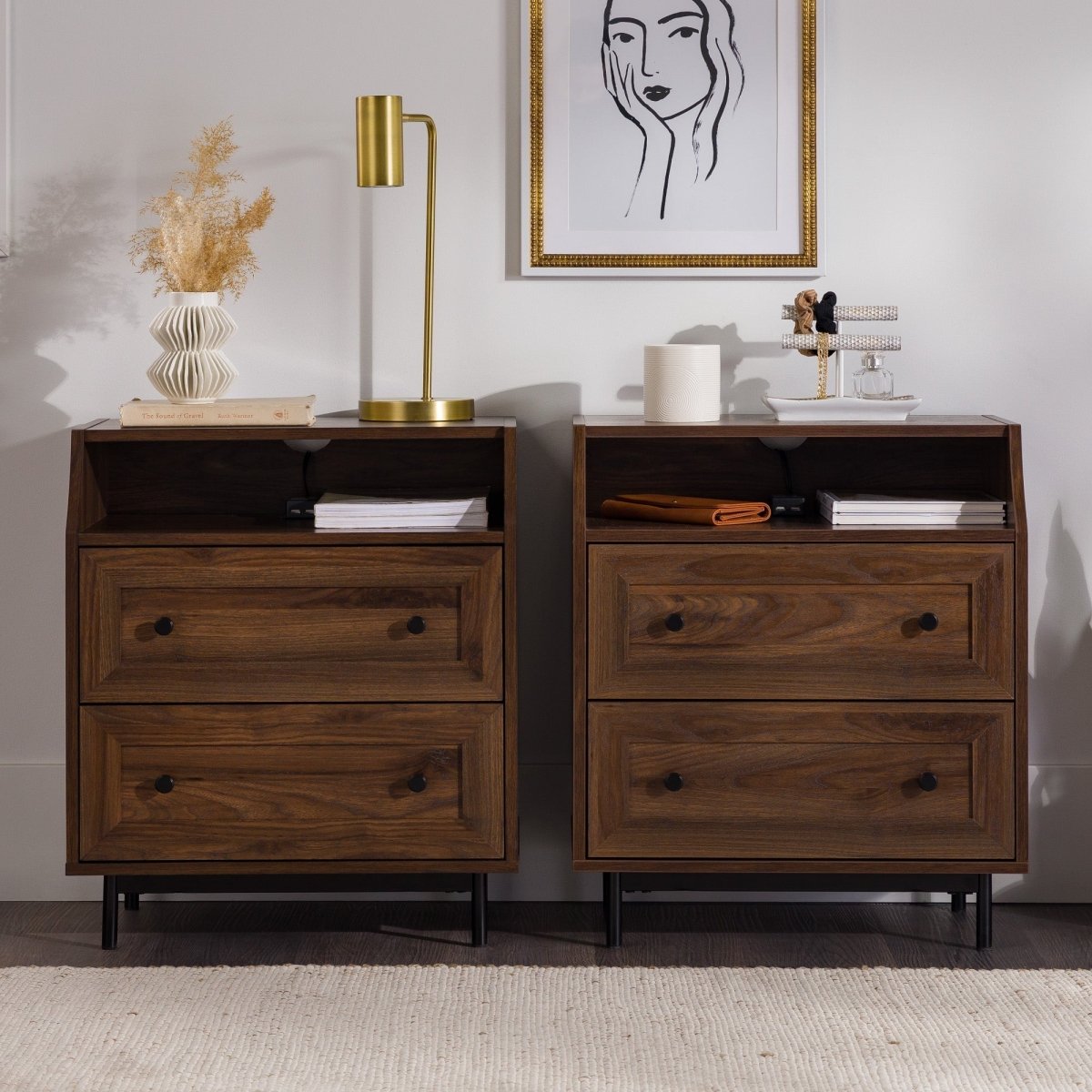 Walker Edison Lisa 2 Drawer Nightstand with USB - lily & onyx