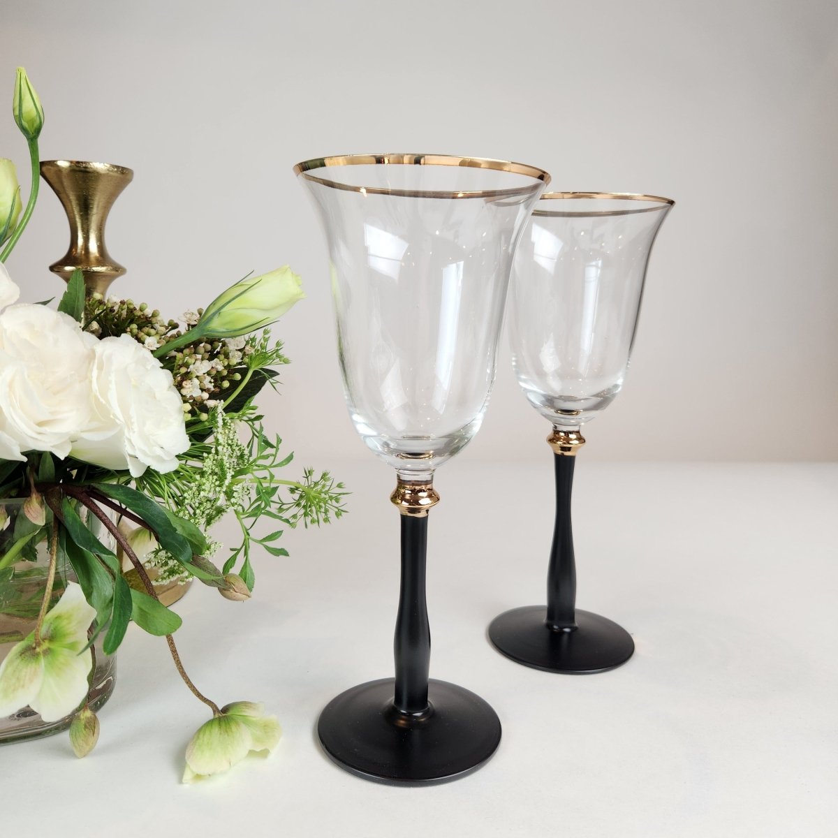 little white dish Black Stemmed Clear Wine Glasses with Gold Rim – Set of 4