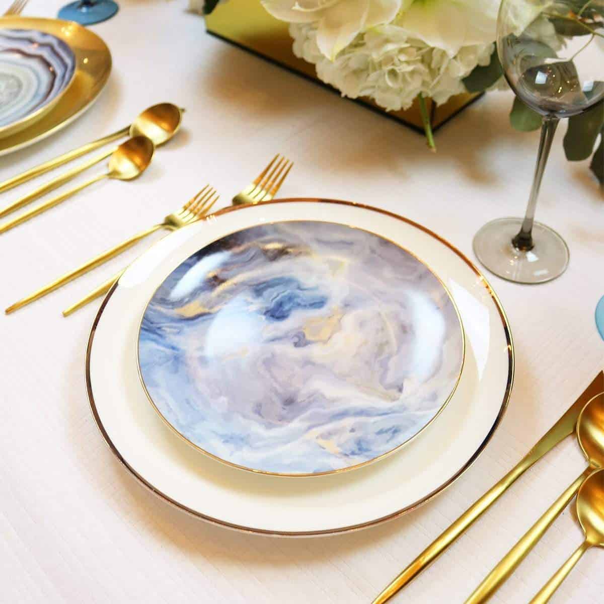 little white dish Blue Cloud Salad Plates – Set of 4 | Fine Bone China