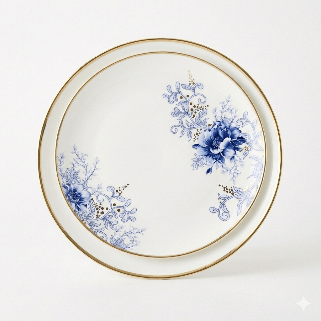 little white dish Blue Floral Accent Salad Plates – Set of 4 | White Porcelain