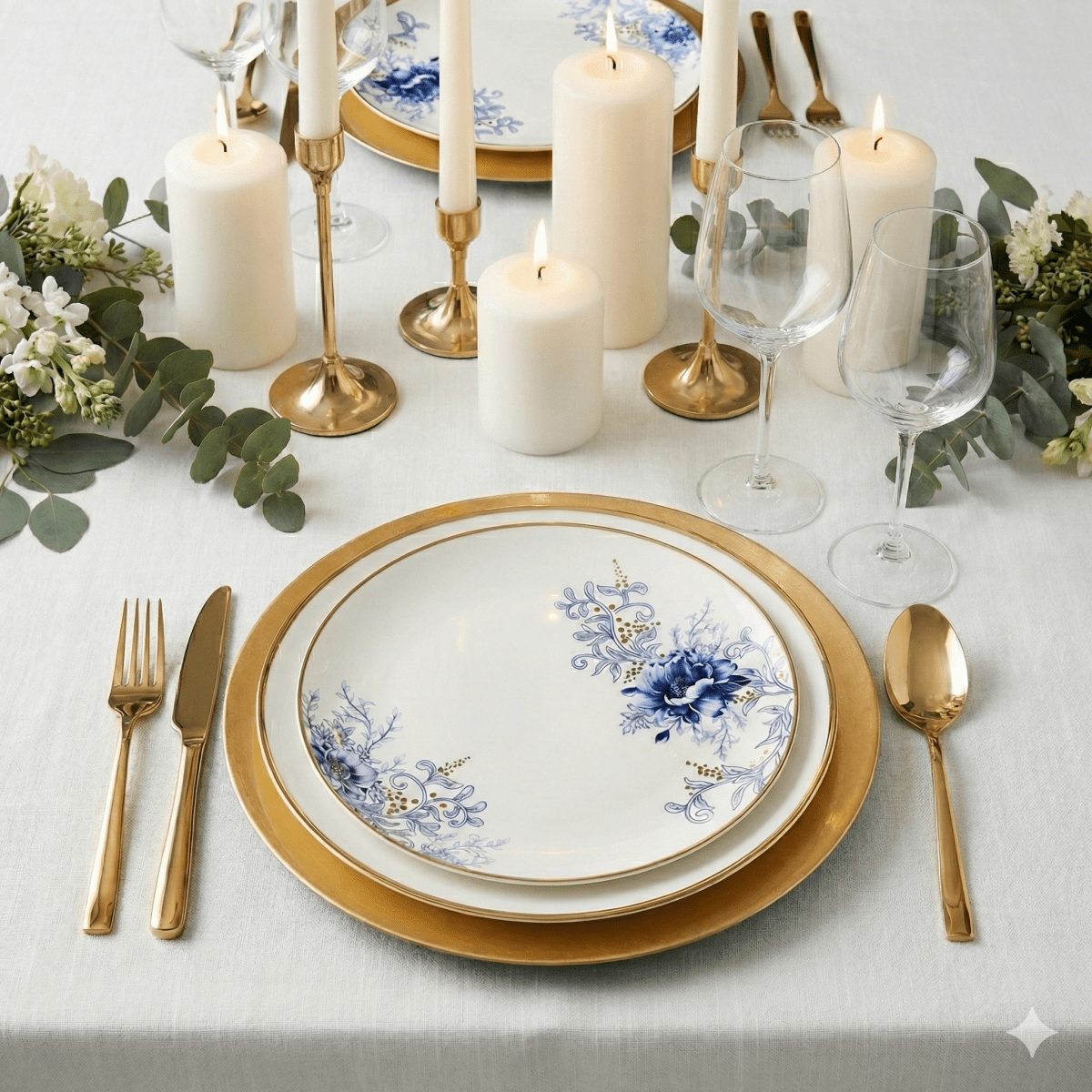 little white dish Blue Floral Accent Salad Plates – Set of 4 | White Porcelain