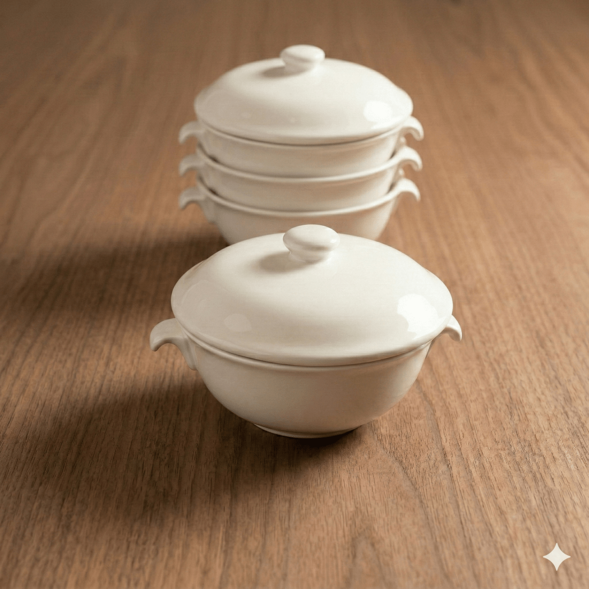 little white dish Carol Soup Bowl with Lid – Set of 4