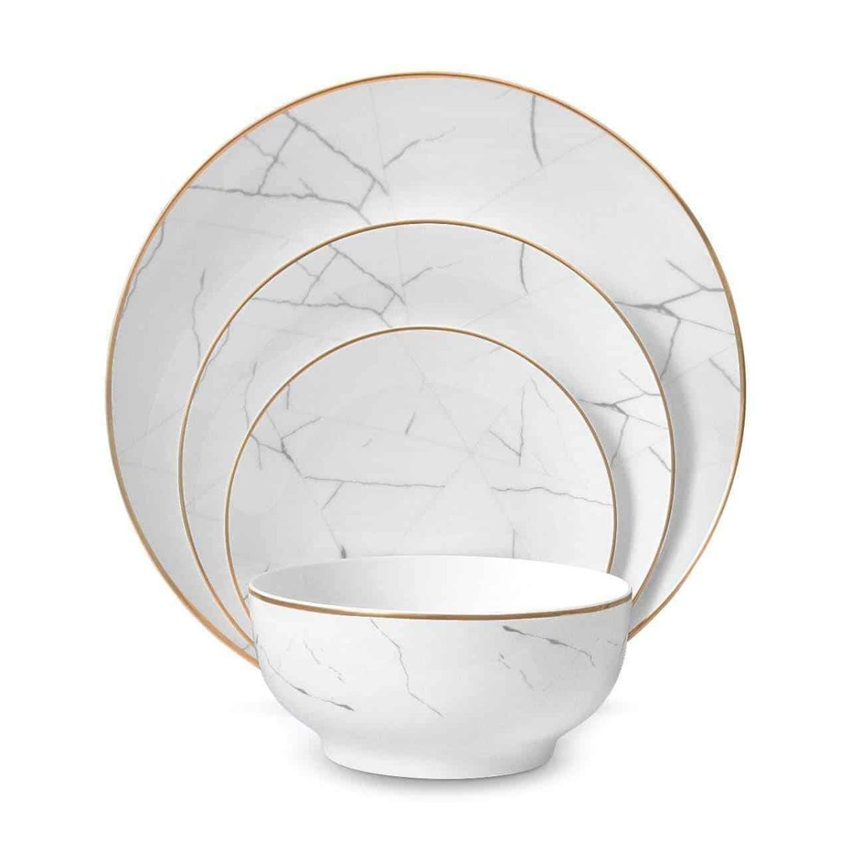 little white dish Carrara Marble Design 16 - Piece Dinnerware Set | Fine Bone China with 14k Gold Rim