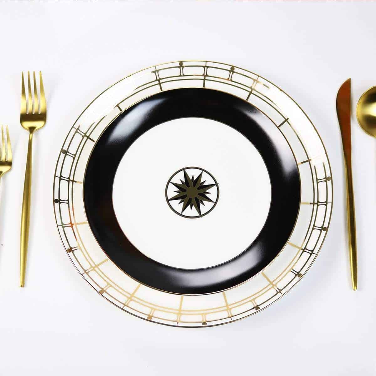 little white dish Constantine Salad Plates – Set of 4 | Black & 14k Gold Fine Bone China