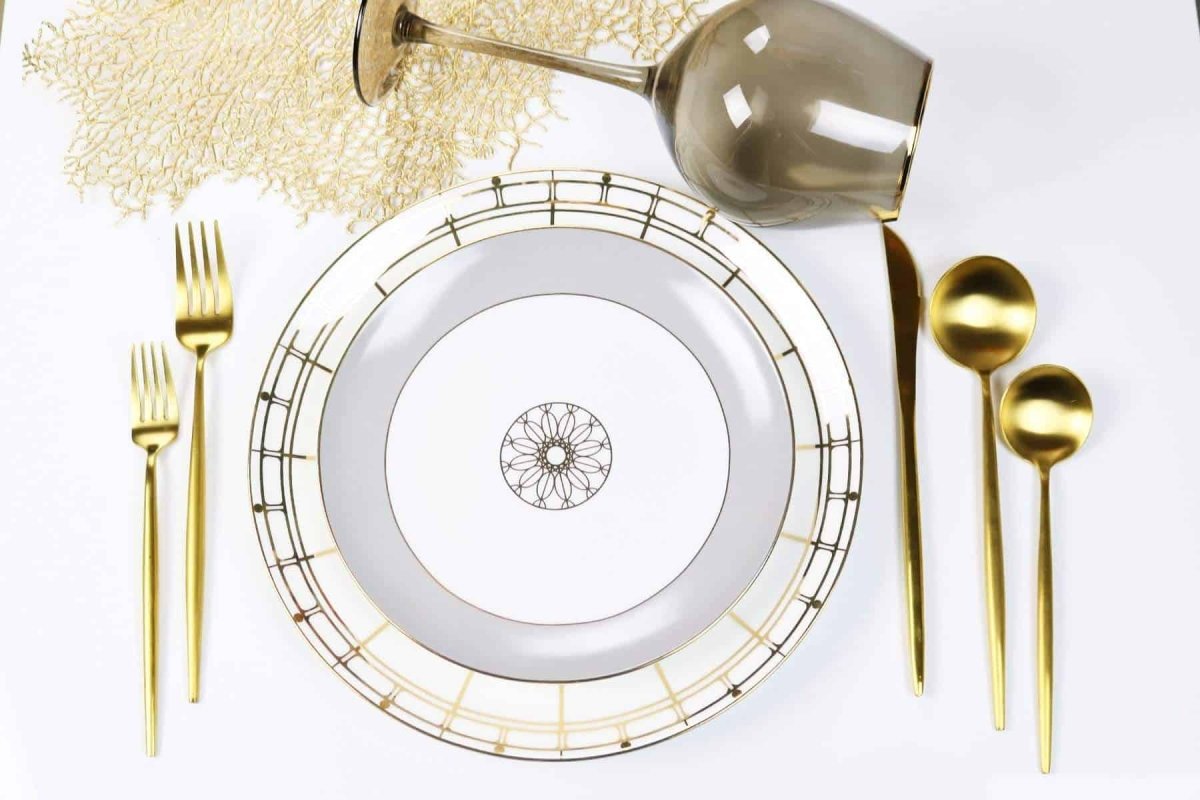little white dish Diamond Jewel Salad Plates – Set of 4 | 14k Gold Accent
