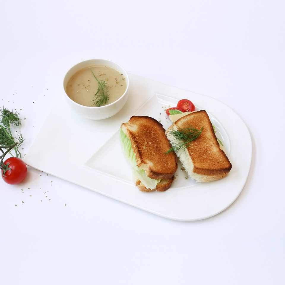 little white dish Minimalist Soup and Sandwich Plate – Set of 4
