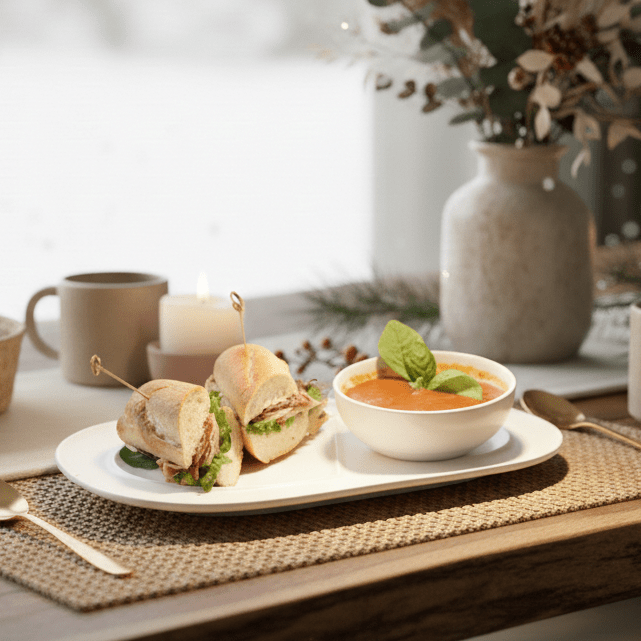 little white dish Minimalist Soup and Sandwich Plate – Set of 4