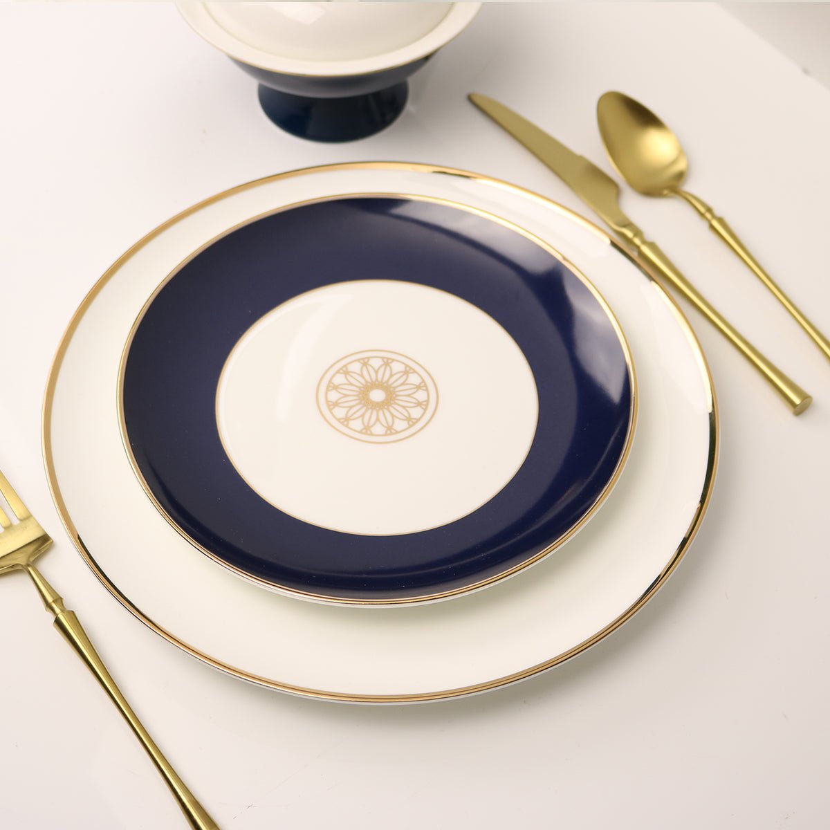 little white dish Navy Sapphire Jewel Salad Plates – Set of 4 | 14k Gold Fine China