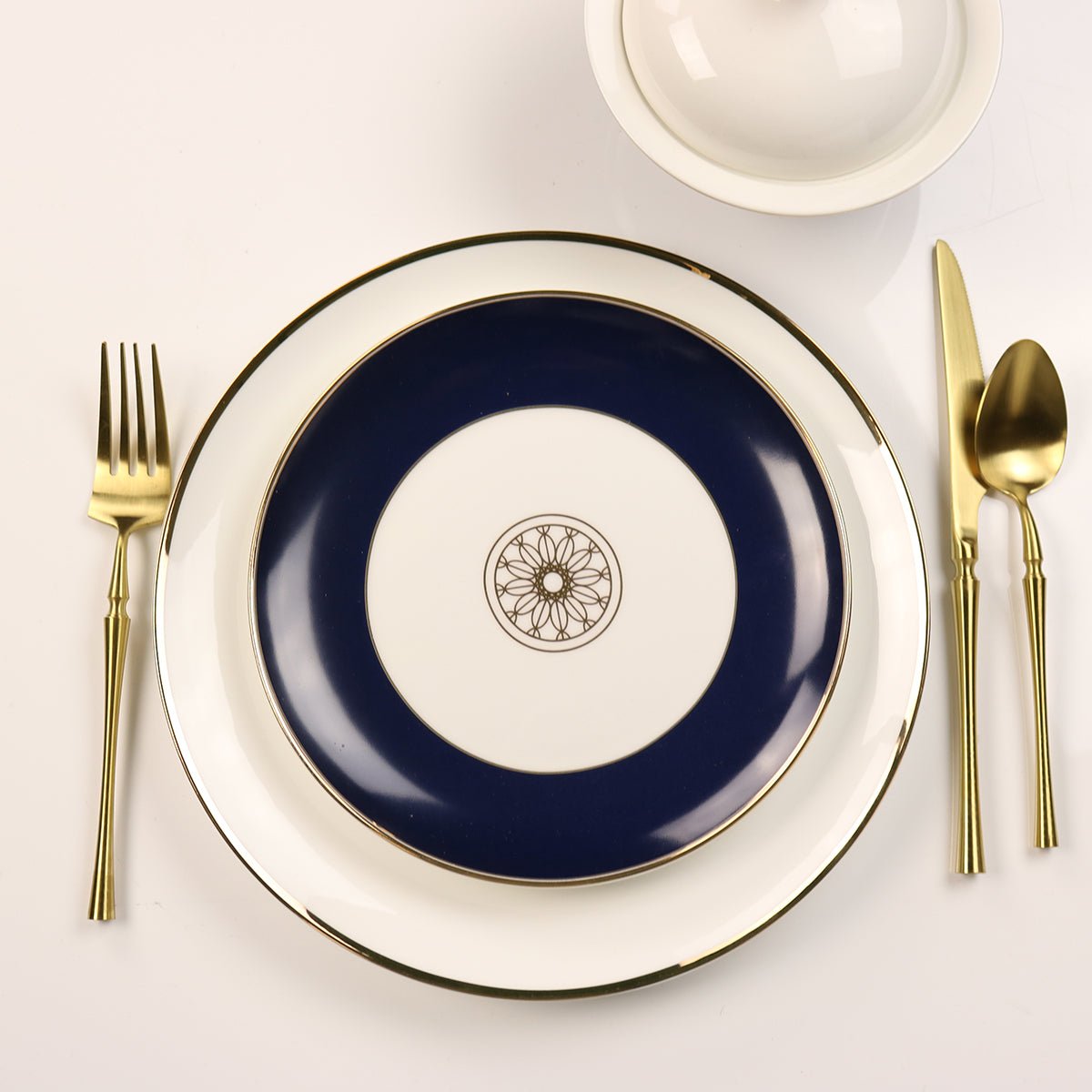 little white dish Navy Sapphire Jewel Salad Plates – Set of 4 | 14k Gold Fine China