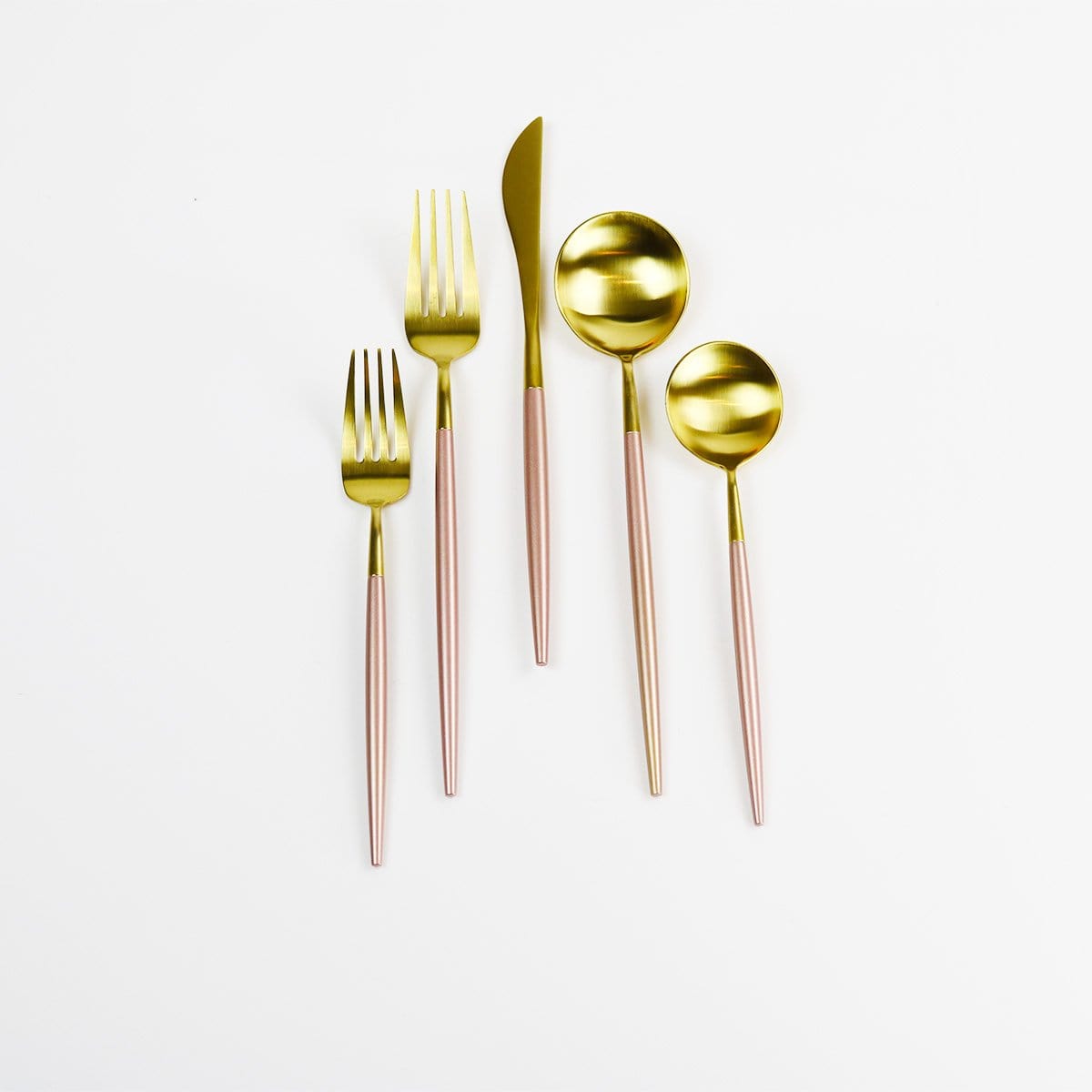 little white dish Pink and Gold Obelisk Flatware Set – 20 Pieces