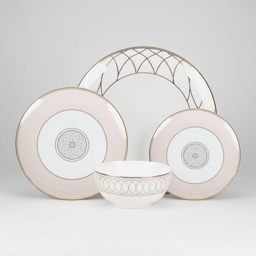 little white dish Pink & Gold Dinnerware Set – 16 Pieces | Blush & 14k Gold Ceramic
