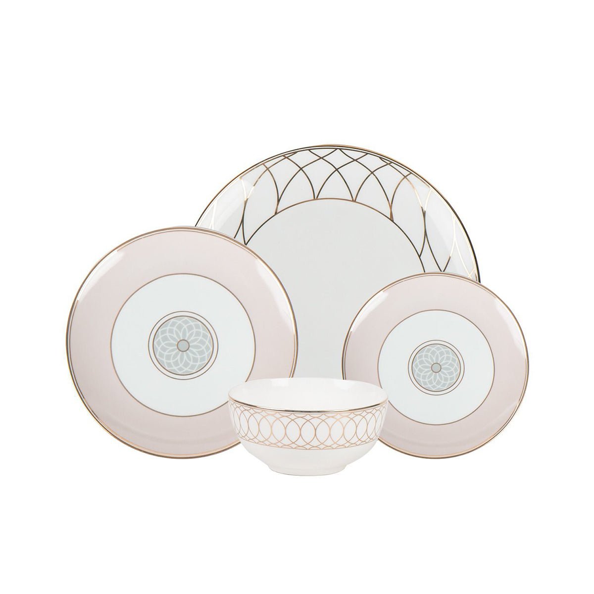 little white dish Pink & Gold Dinnerware Set – 16 Pieces | Blush & 14k Gold Ceramic