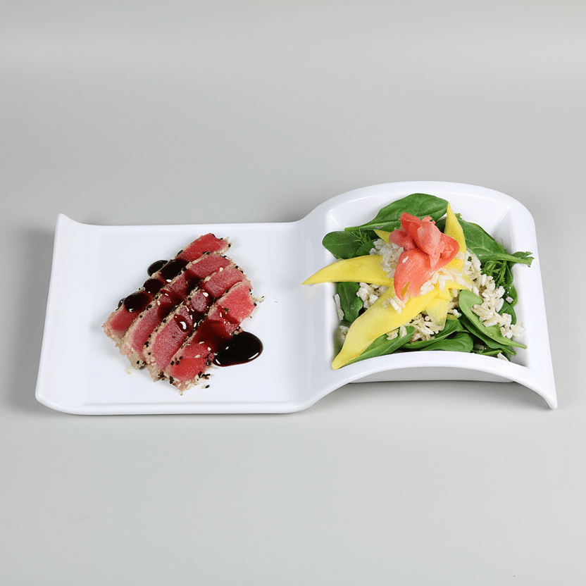 little white dish Sectional Salad Plates – Set of 4 | Fine Bone China with Square Compartment