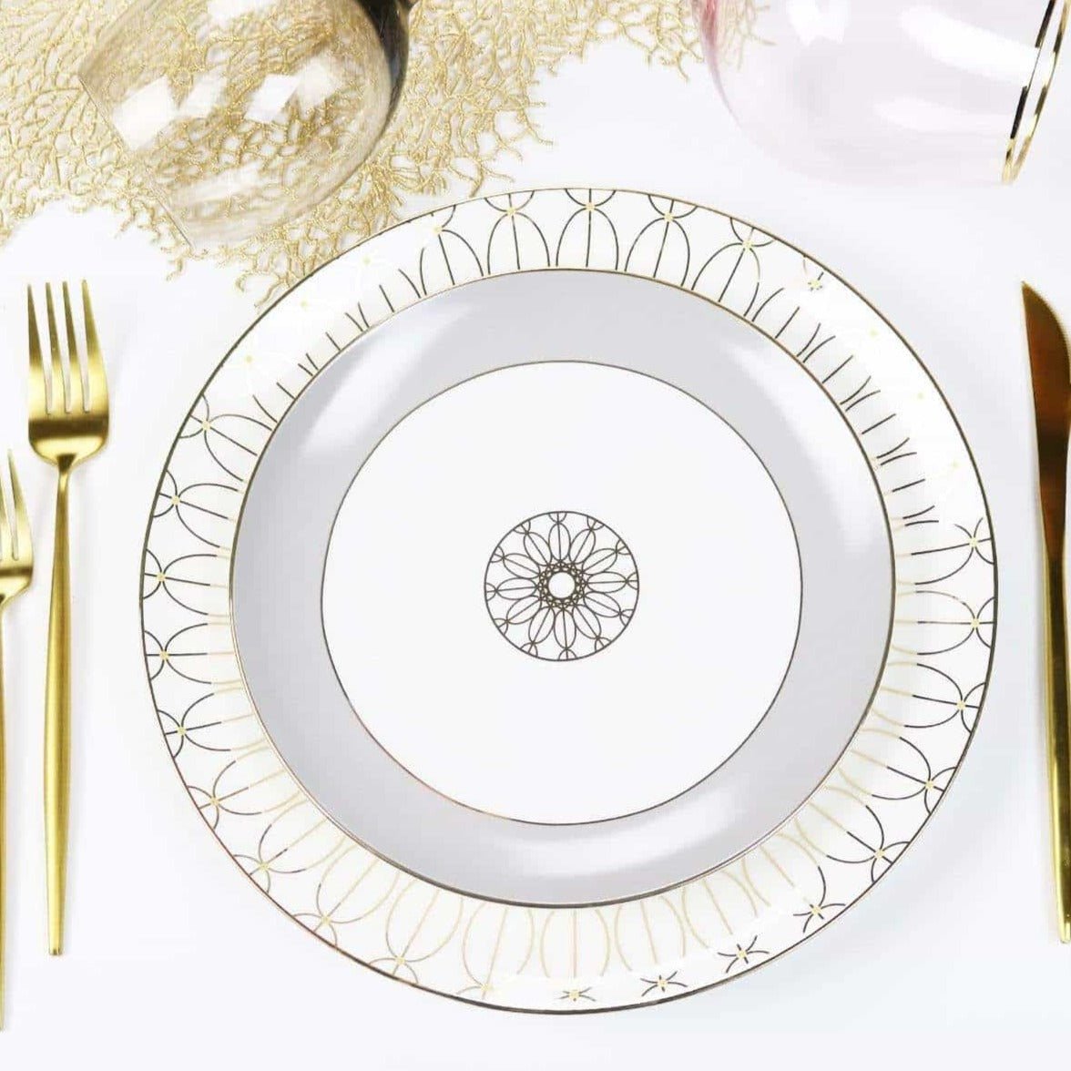 little white dish Sultana Dinner Plates – Set of 4 | 14k Gold Geometric Fine China