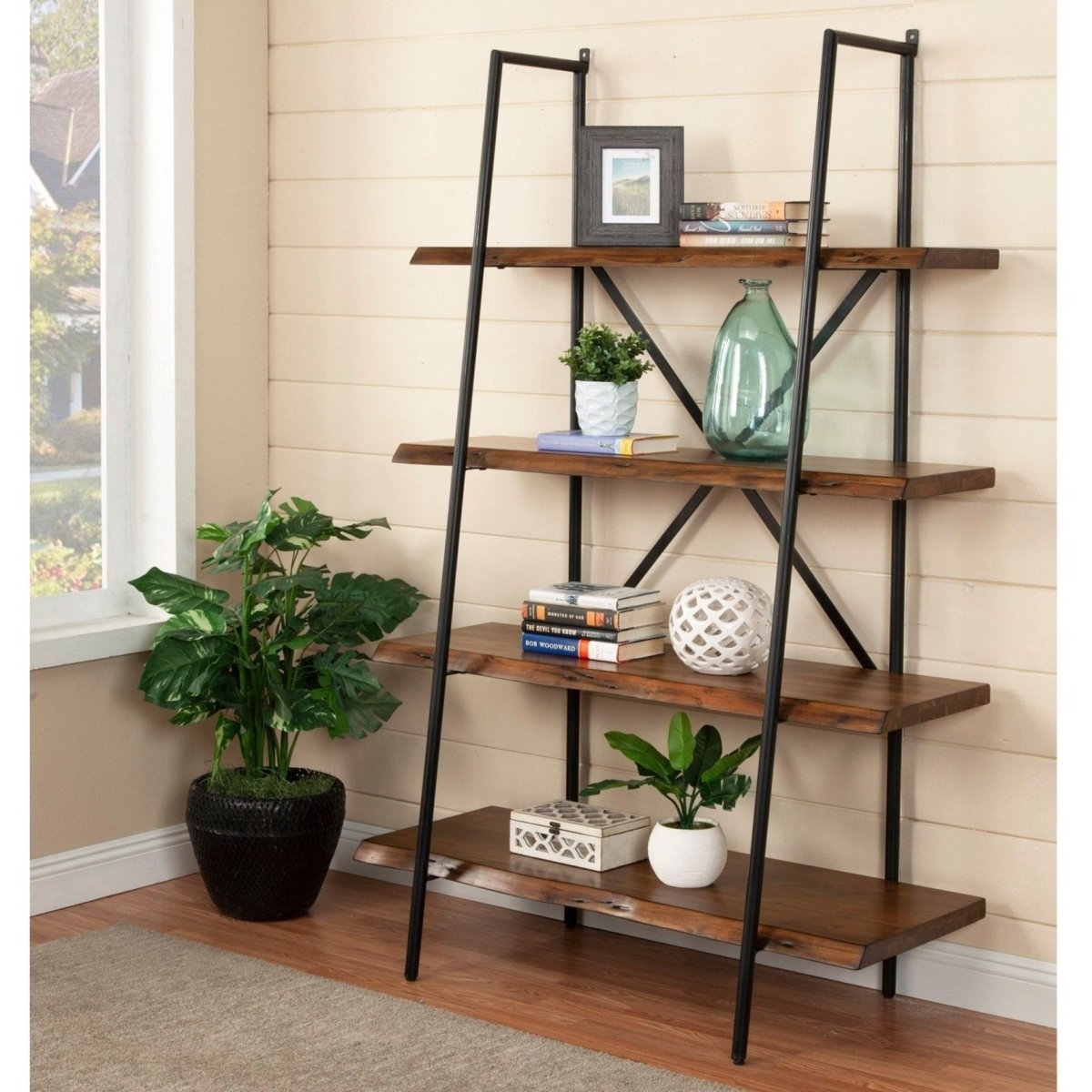 Alpine Furniture Live Edge Bookshelf, Light Walnut - lily & onyx