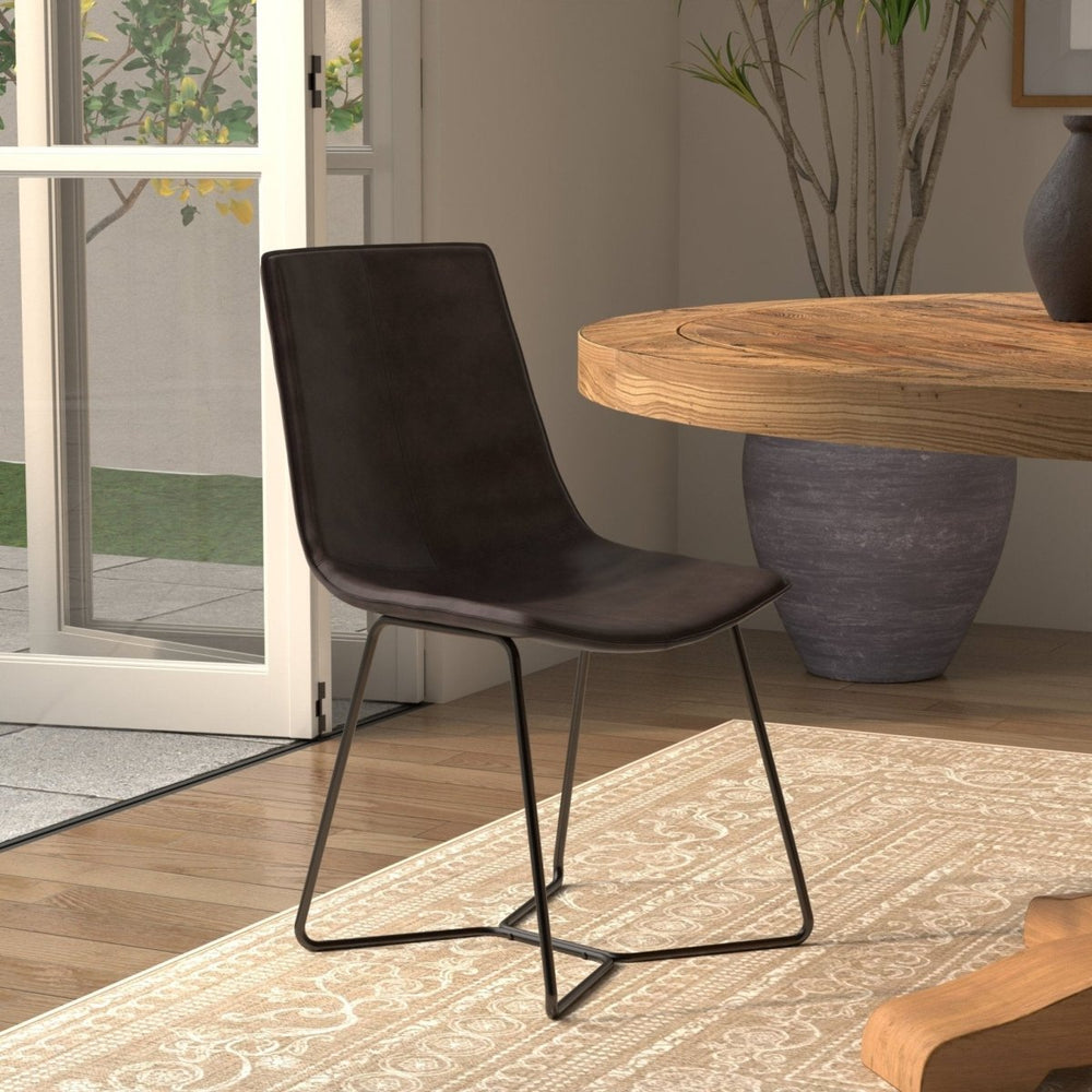 Alpine Furniture Live Edge Leather Chairs, Dark Brown - lily & onyx