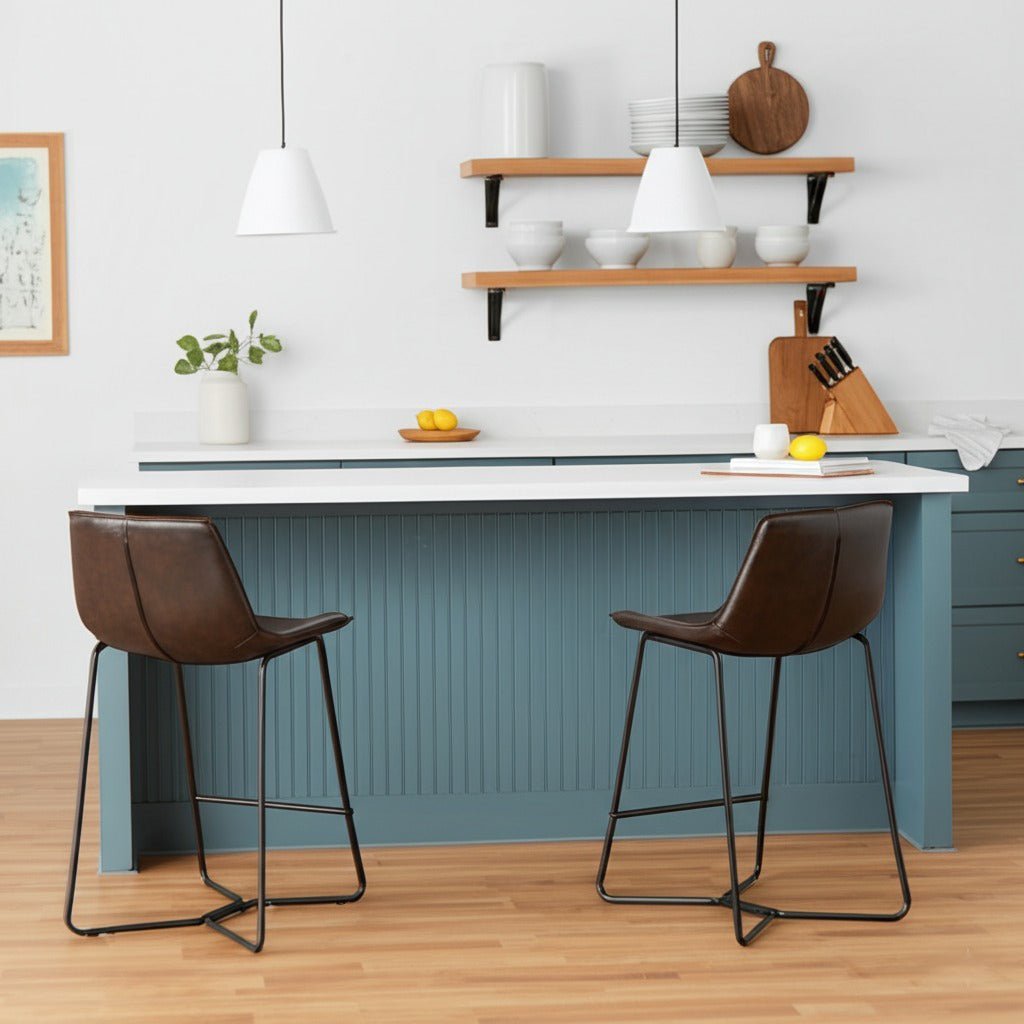 Alpine Furniture Live Edge Leather Pub Chairs, Dark Brown - lily & onyx