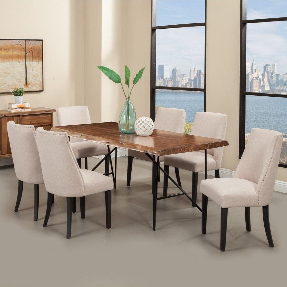 Alpine Furniture Live Edge Parson Chairs, Cream/Black - lily & onyx