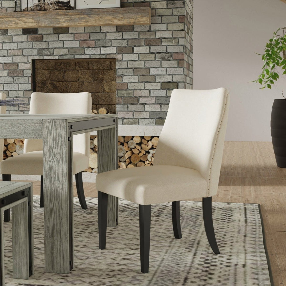 Alpine Furniture Live Edge Parson Chairs, Cream/Black - lily & onyx
