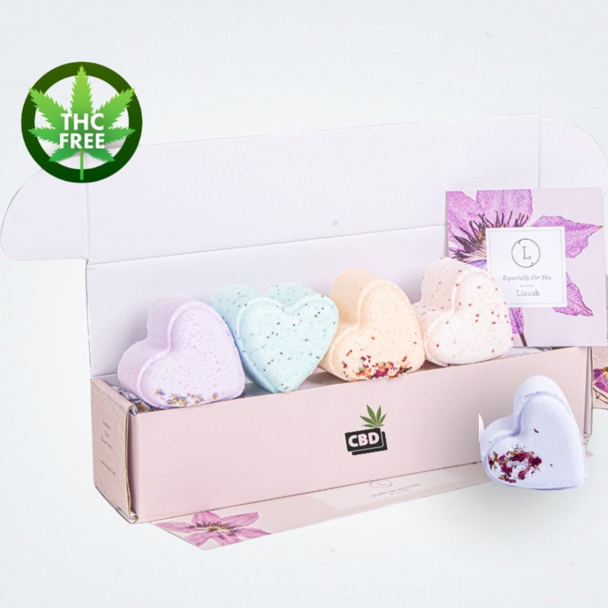 Lizush CBD Shower Steamers Gift Set - 5 Heart - Shaped Fizzies, THC - Free & Personalized
