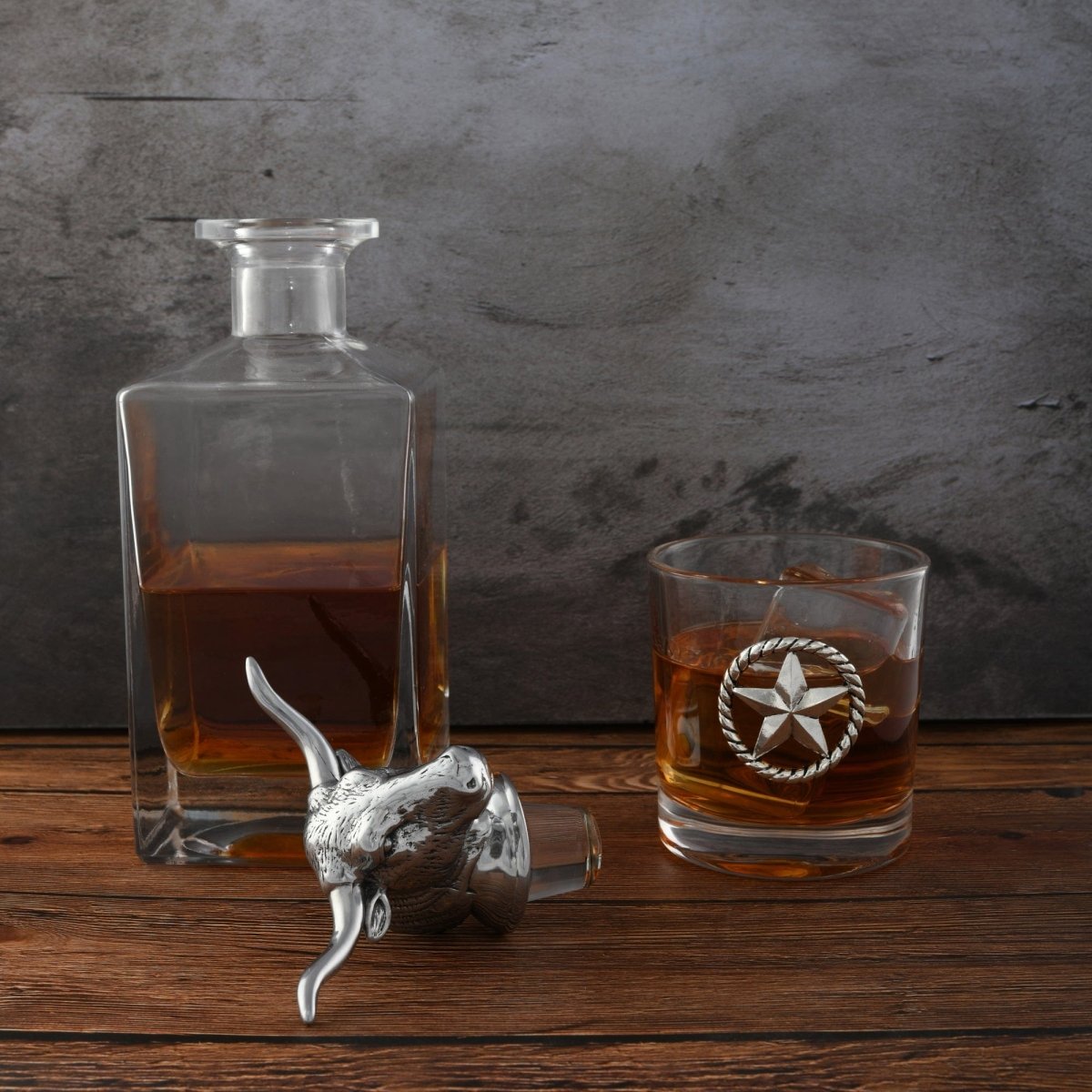 Arthur Court Designs Longhorn Decanter Set with Pair of Glasses - lily & onyx