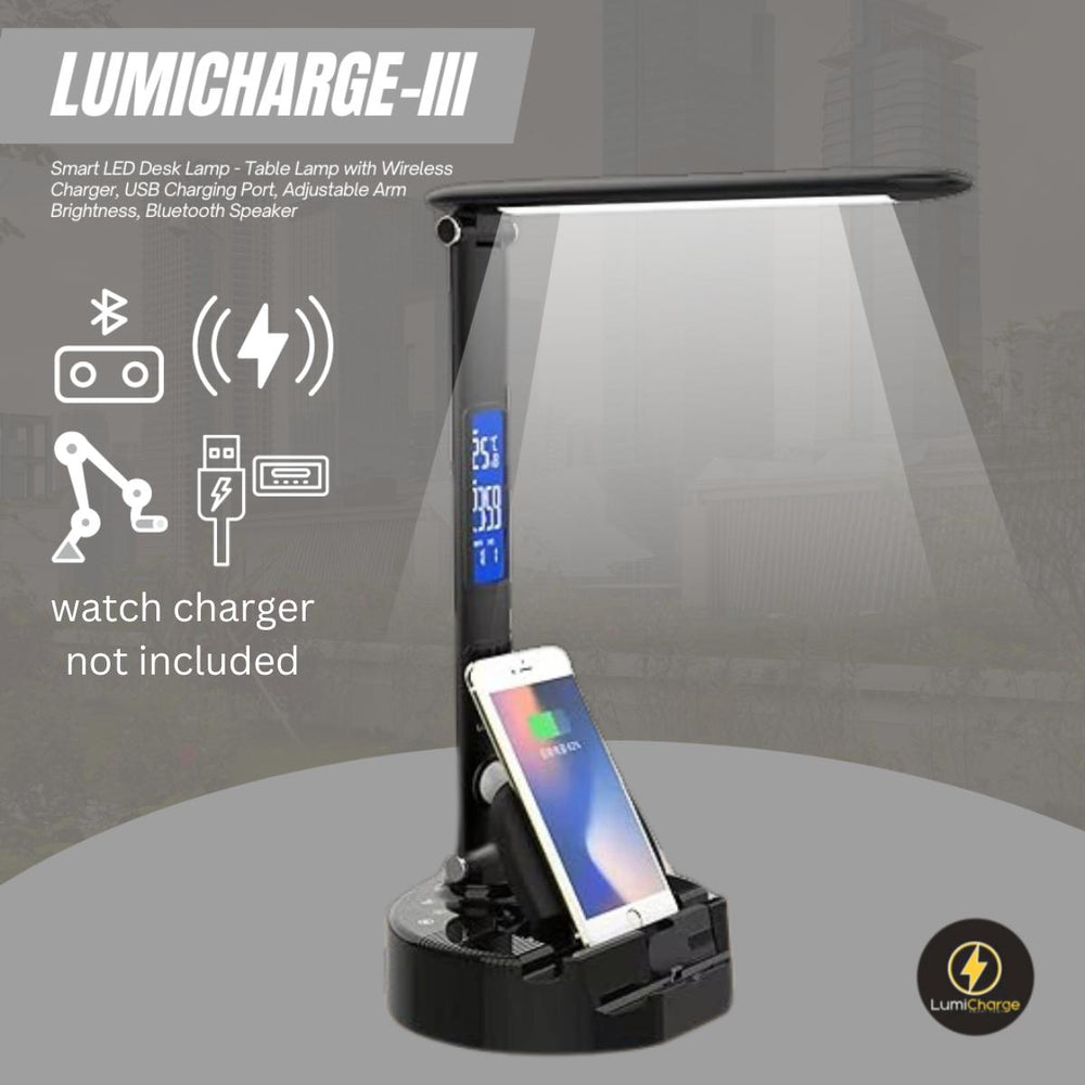 Lumicharge Lumicharge III | LED Desk Lamp with Wireless Charger, Bluetooth Speaker & App - Controls - lily & onyx