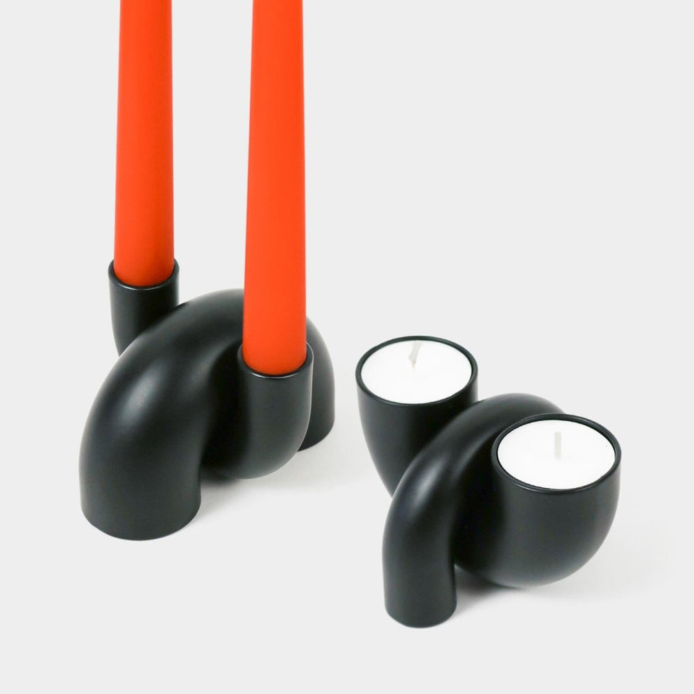 54Celsius Macaroni 2 - in - 1 Candleholder - Tapers & Tealights - Black - lily & onyx