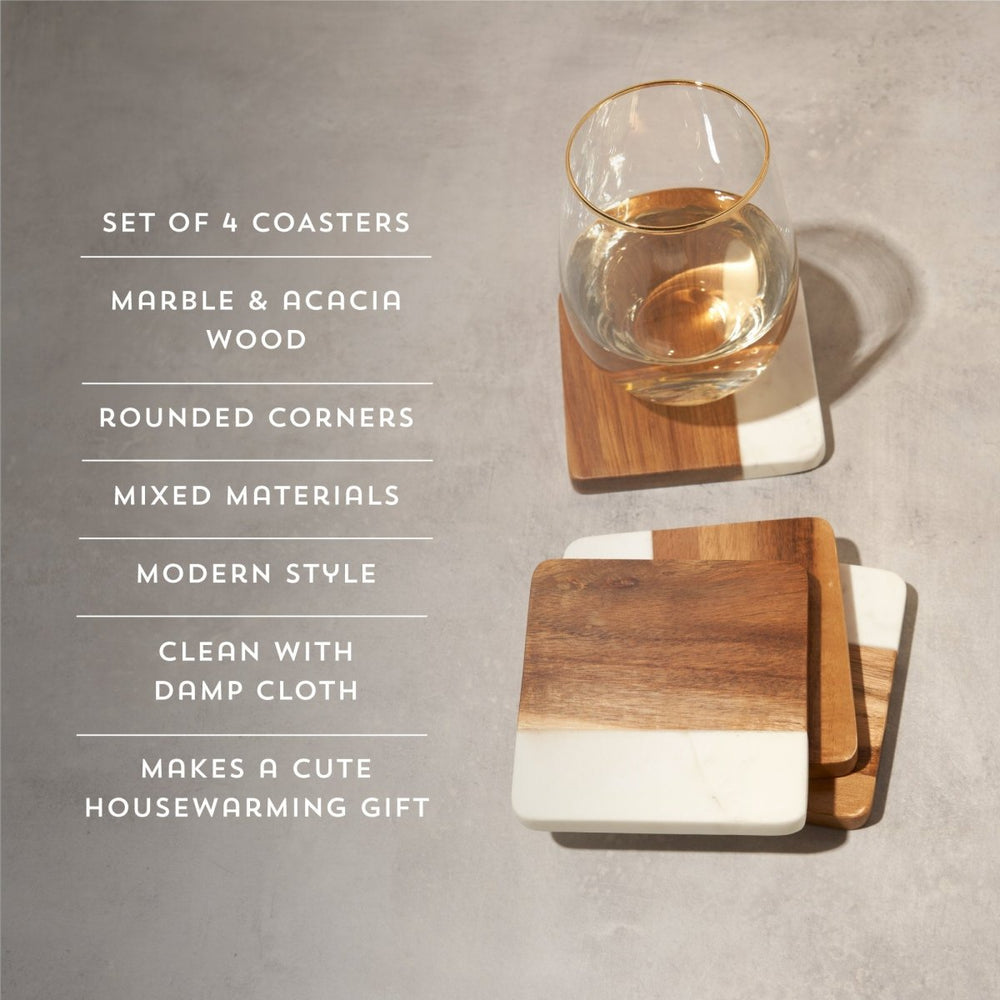 
                      
                        Twine Living Marble & Acacia Wood Coasters, Set of 4 - lily & onyx
                      
                    