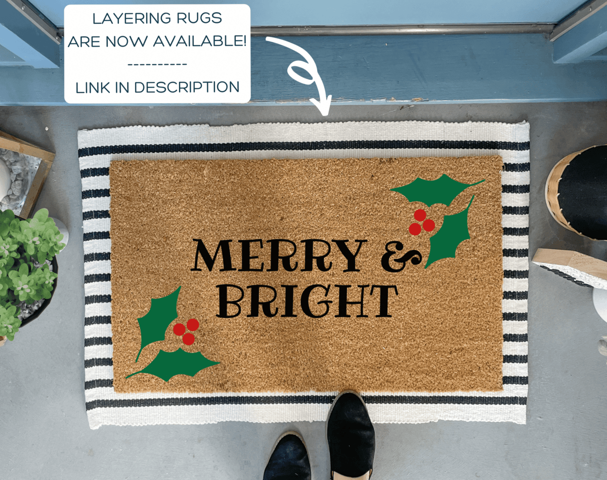 Nickel Designs Custom Doormats Merry and Bright Christmas Holly Doormat