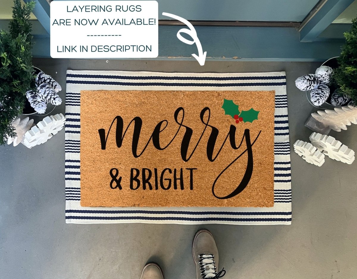Nickel Designs Custom Doormats Merry and Bright Outdoor Christmas Doormat