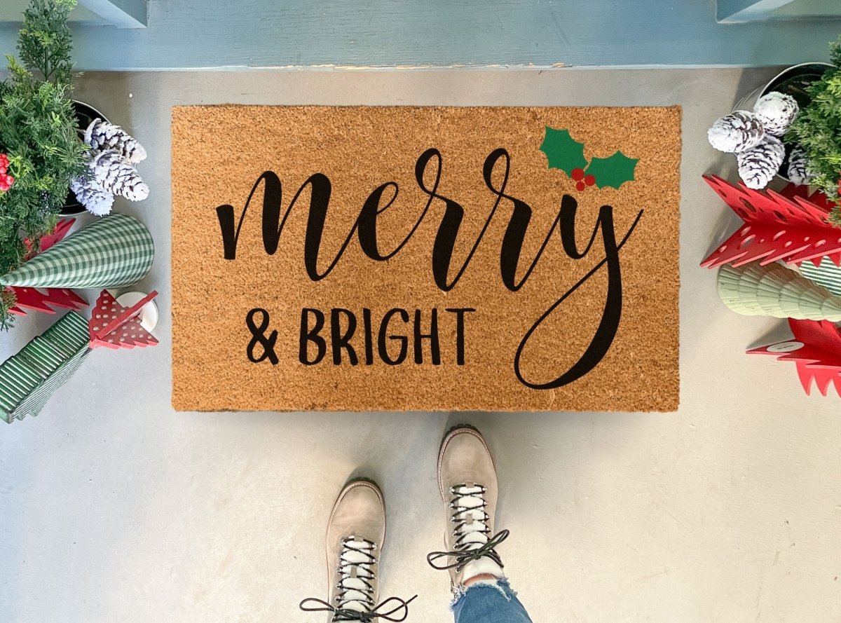 Nickel Designs Custom Doormats Merry and Bright Outdoor Christmas Doormat