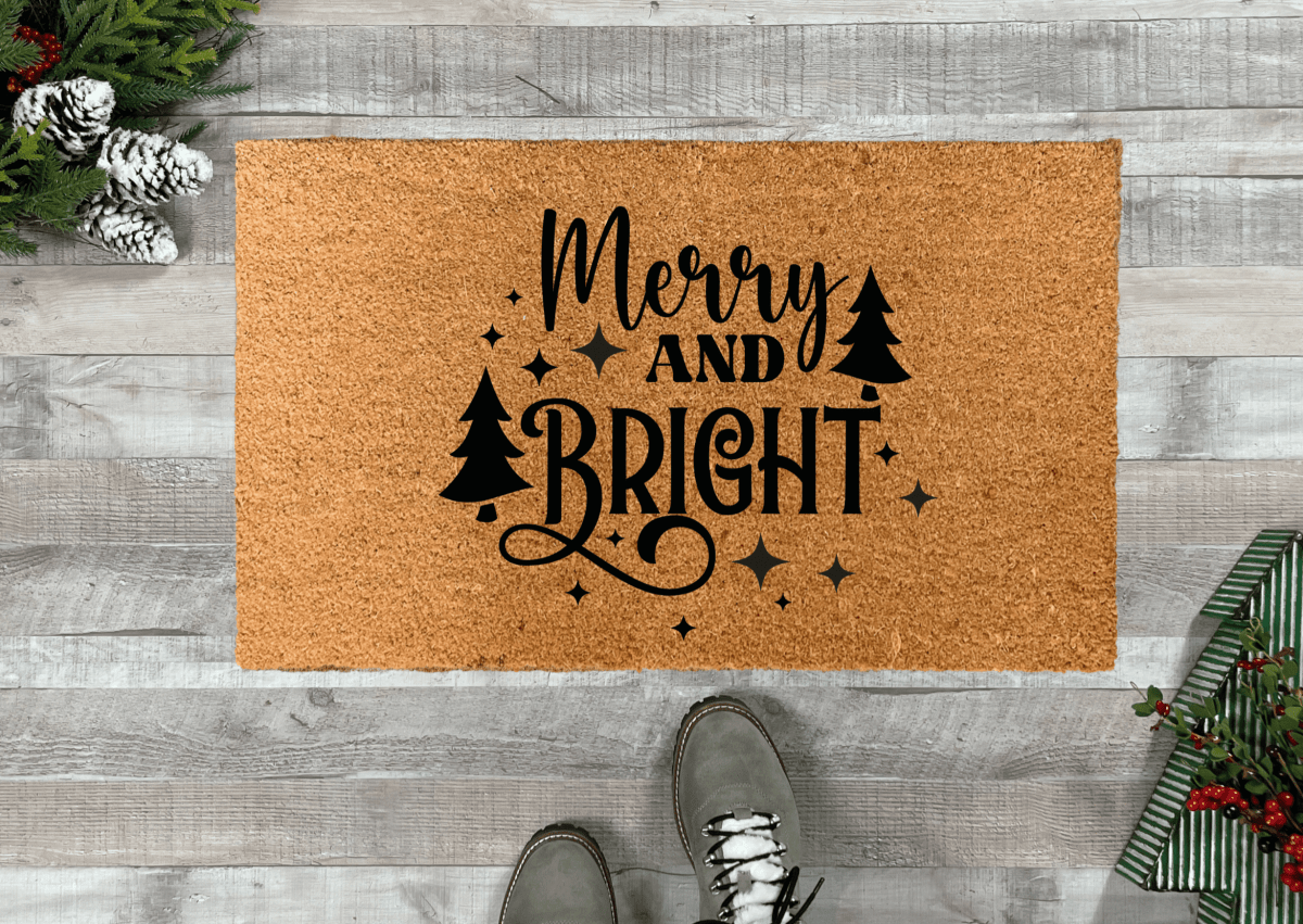 Nickel Designs Custom Doormats Merry and Bright Outdoor Christmas Doormat