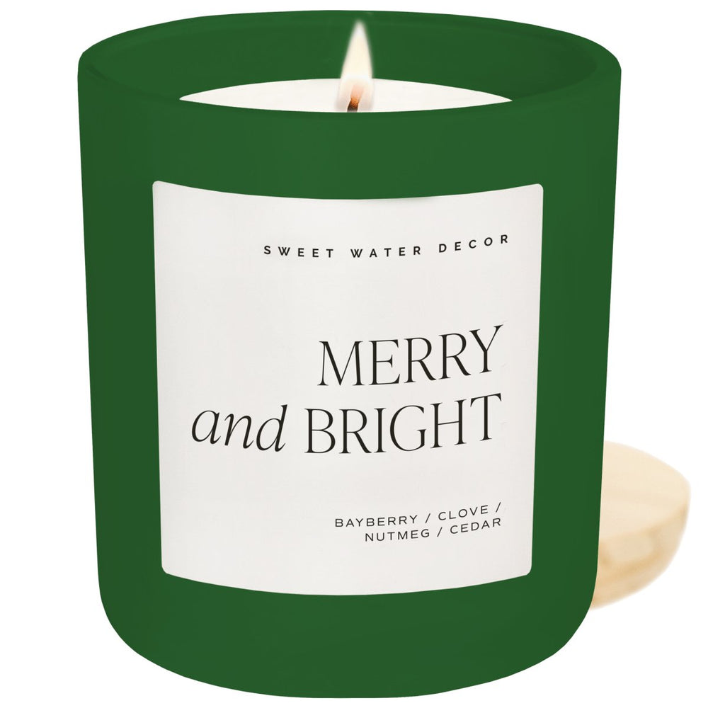 Sweet Water Decor Merry and Bright Soy Candle - Green Matte Jar - 15 oz - lily & onyx