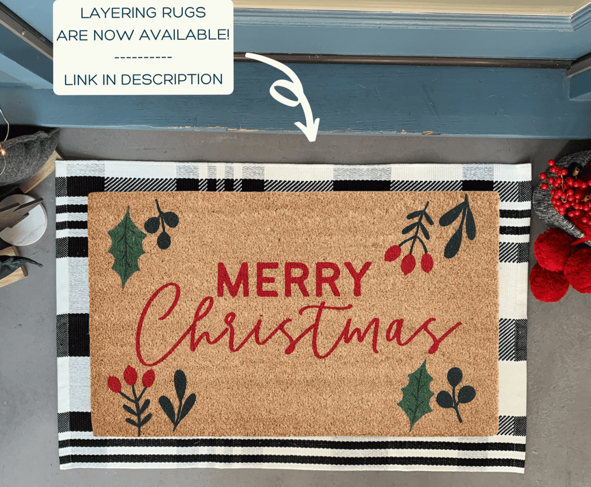 Nickel Designs Custom Doormats Merry Christmas Doormat with Greenery
