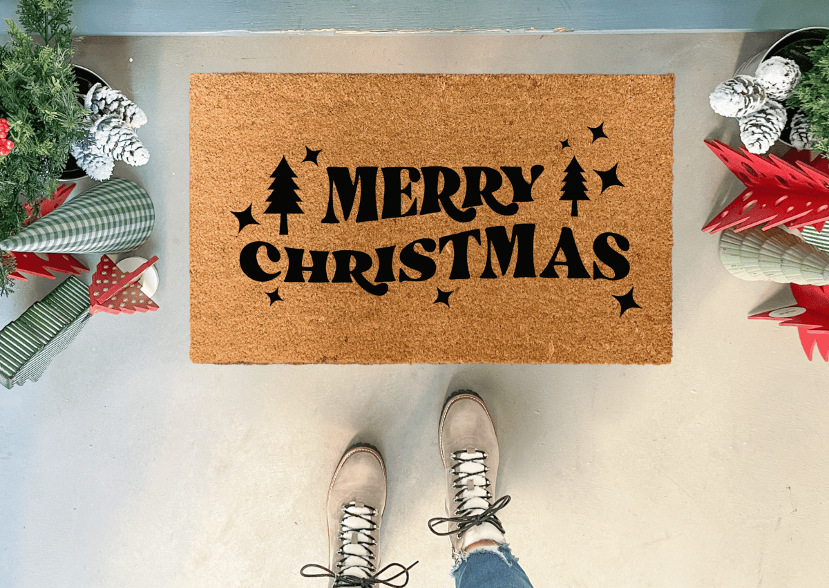 Nickel Designs Custom Doormats Merry Christmas Doormat with Trees