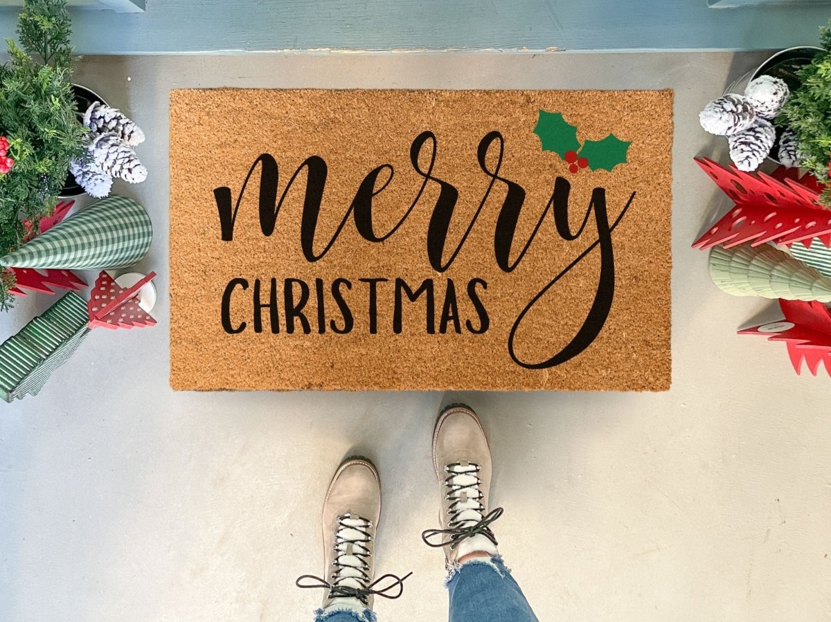 Nickel Designs Custom Doormats Merry Christmas Holly Doormat