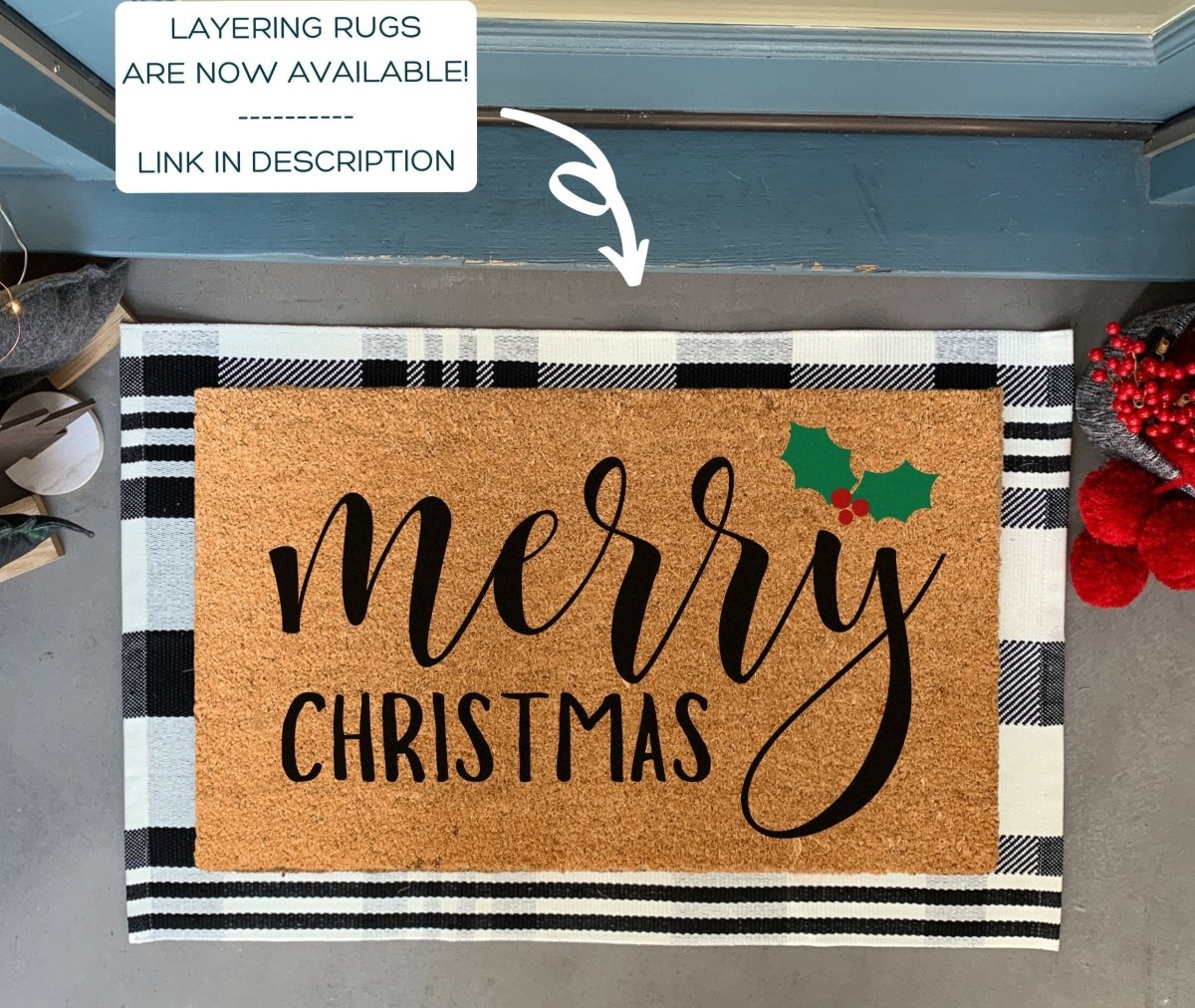 Nickel Designs Custom Doormats Merry Christmas Holly Doormat