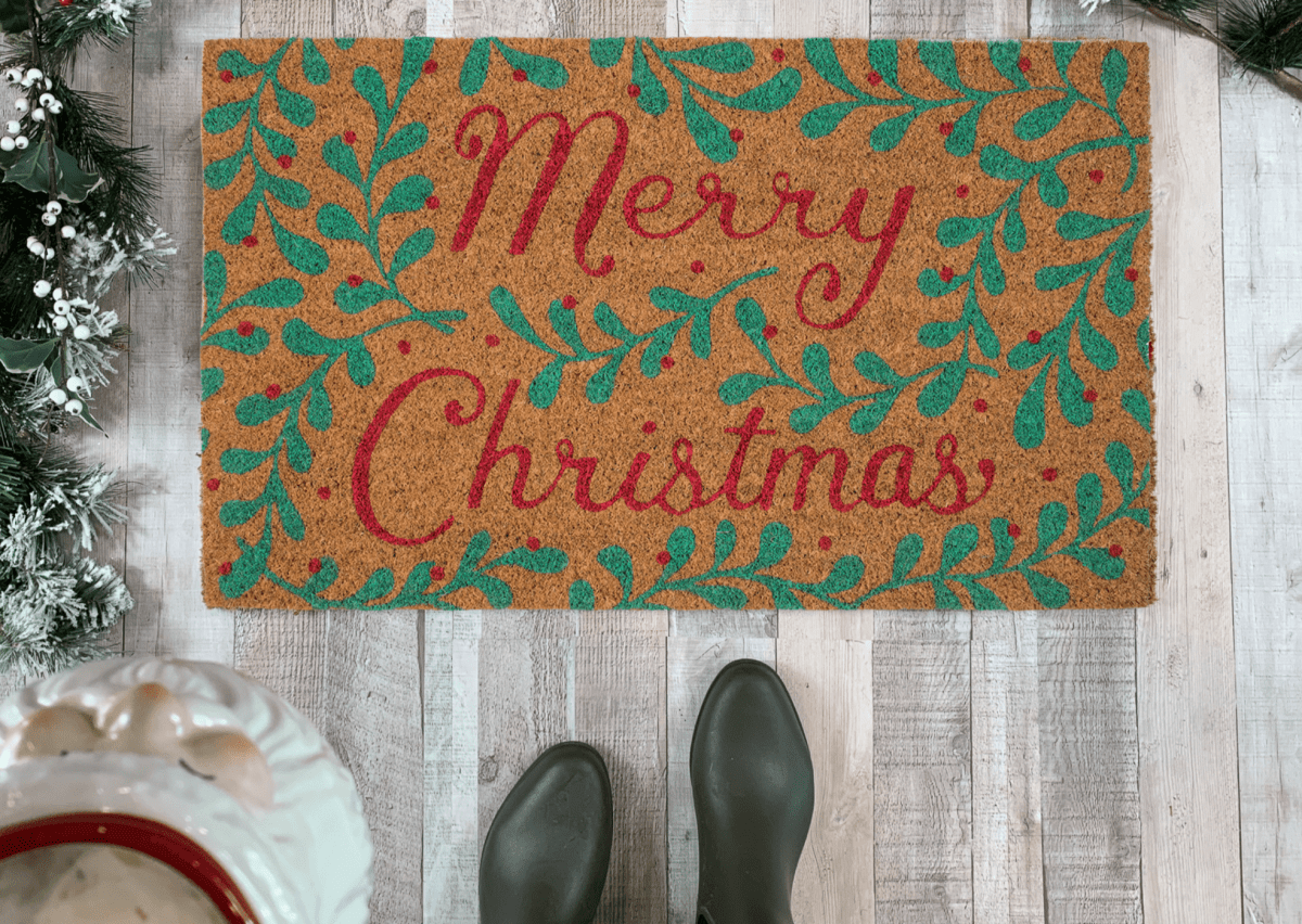 Nickel Designs Custom Doormats Merry Christmas Mistletoe Doormat