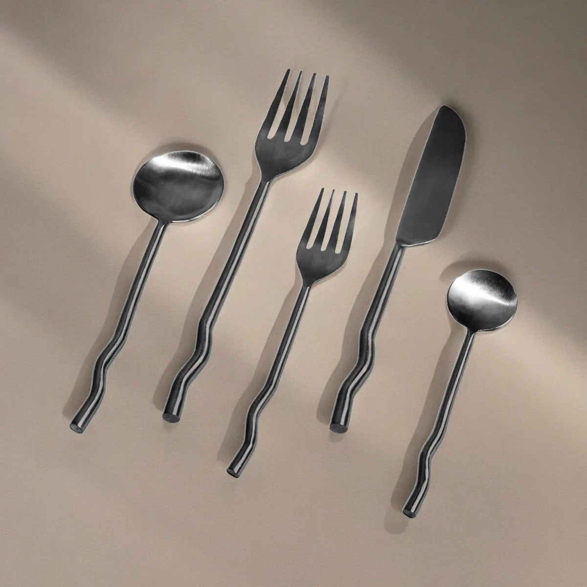 Meso Goods Emma Flatware - Set of 20 | Brushed Stainless Steel Silverware