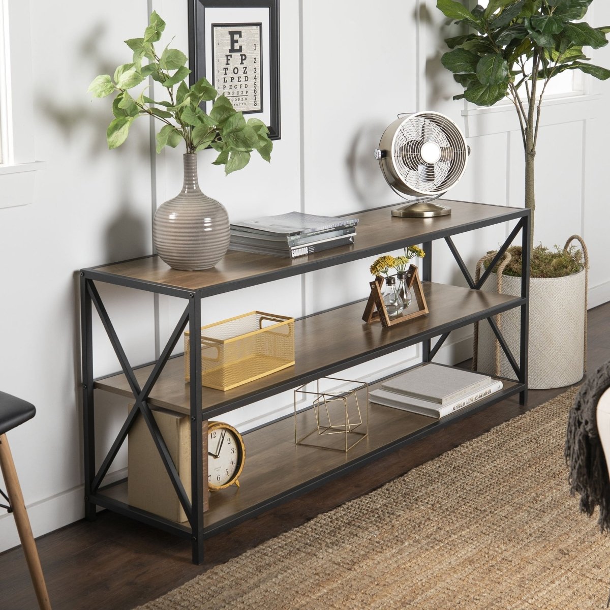 Walker Edison Metal X 60" Bookshelf, Rustic Oak