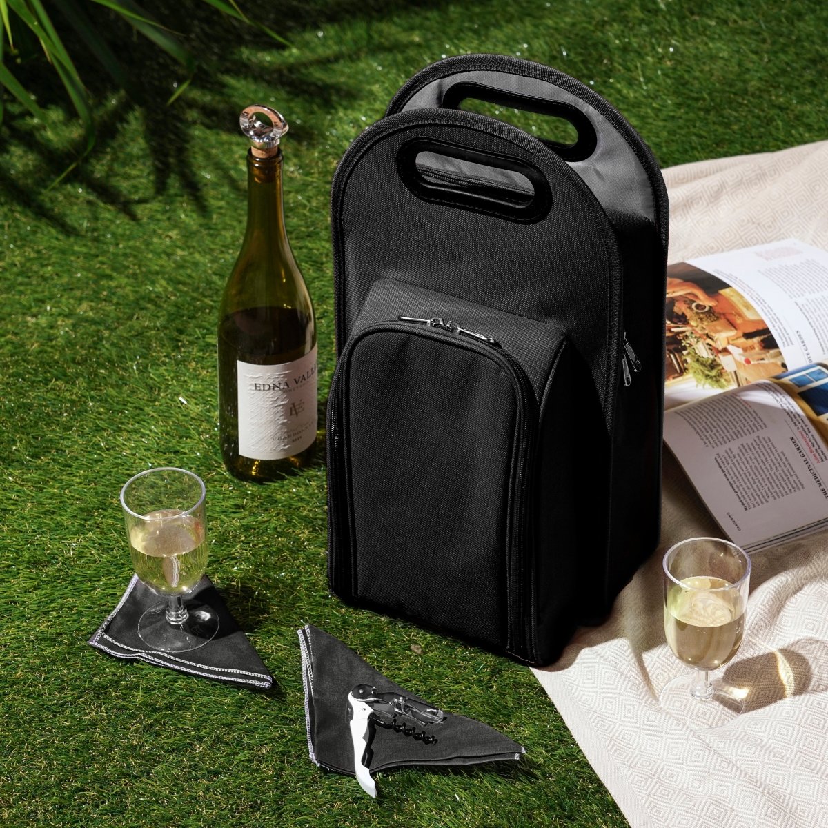 True Metro Insulated 2 - Bottle Tote Set, Black - lily & onyx