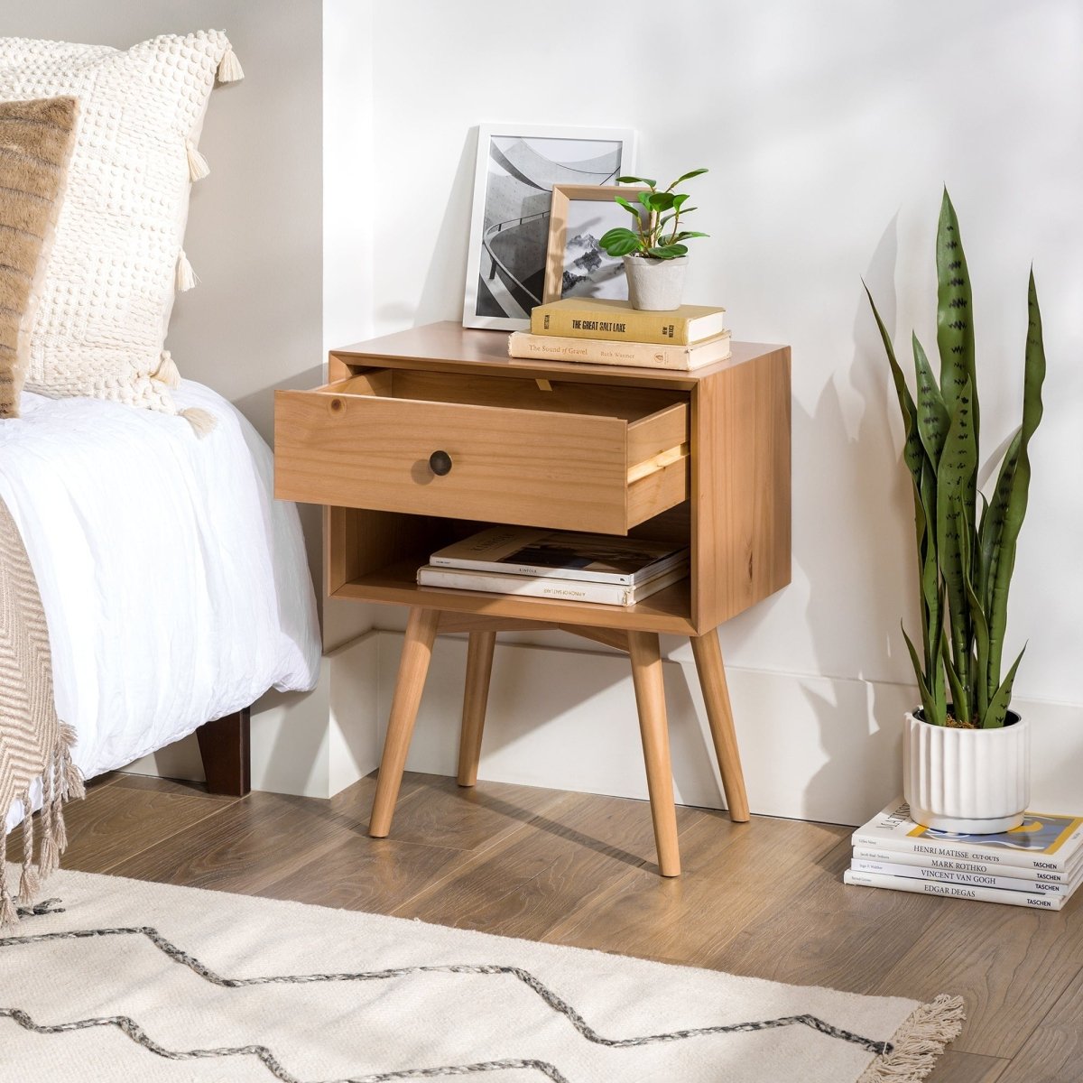 Walker Edison Mid-Century Solid Wood Nightstand Collection (1 or 2 Drawer) - lily & onyx