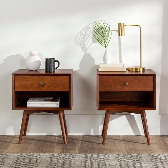 Walker Edison Mid-Century Solid Wood Nightstand Collection (1 or 2 Drawer) - lily & onyx