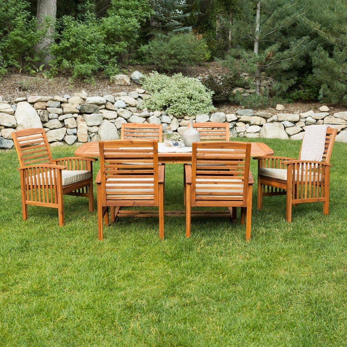 Walker Edison Midland 7-Piece Outdoor Patio Dining Set with Cushions - lily & onyx