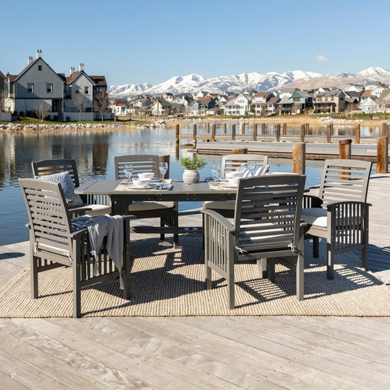 Walker Edison Midland 7-Piece Outdoor Patio Dining Set with Cushions - lily & onyx