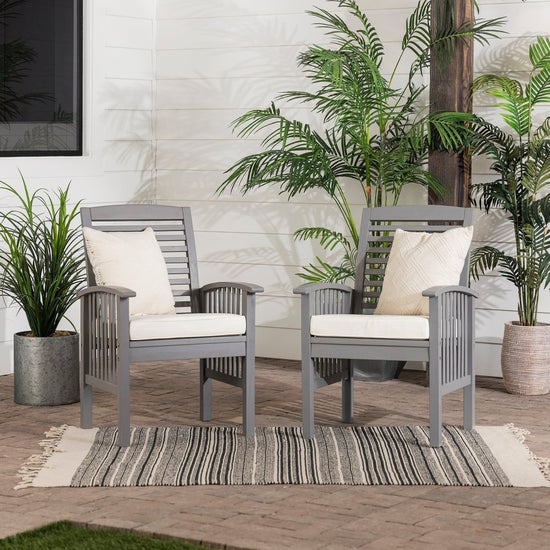 Walker Edison Midland Outdoor Patio Chairs with Cushions, Grey Wash - Set of 2 - lily & onyx