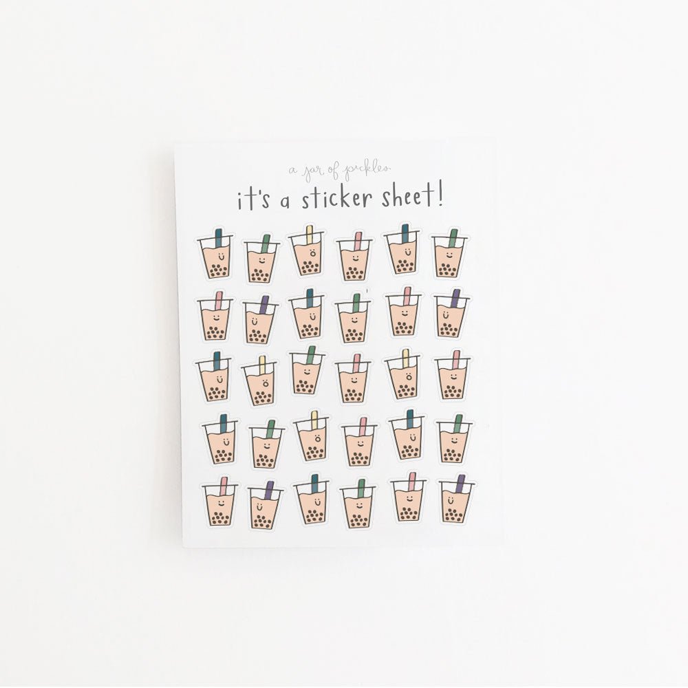 A Jar of Pickles Mini Boba Clear Sticker Sheet - lily & onyx