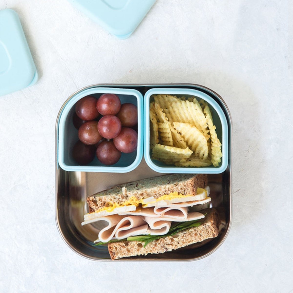Miniware GrowBento All Ages Stainless Steel Bento Box with Silicone Pods - Snow & Aqua