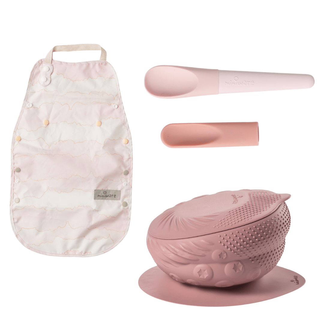 Miniware Miniware Silicone Sensory Bowl Set with Bib & Spoons - Raspberry